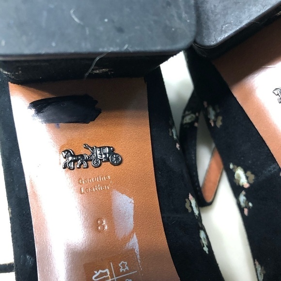 Coach black Ankle Strap Pump With Prairie Print floral chunky heel - Picture 13 of 16